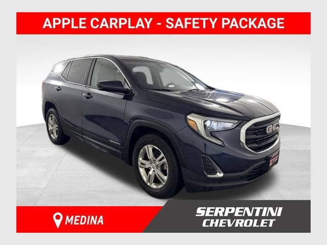 2018 GMC Terrain SLE in Blue Steel Metallic — front three-quarter view